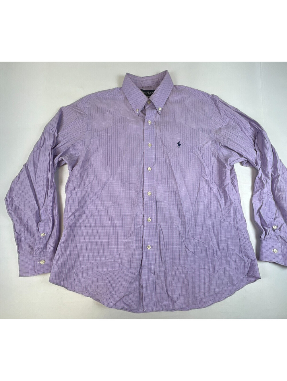 Ralph Lauren Men XL Custom Fit Purple Check Dress Shirt Long Sleeve Button-Down